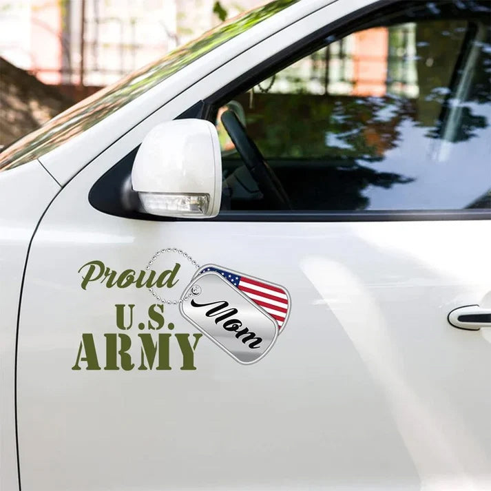 Proud U.S. Army Mom Dog Tags Car Decal - Custom Military Family Window Sticker