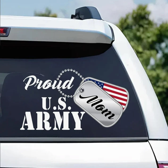 Proud U.S. Army Mom Dog Tags Car Decal - Custom Military Family Window Sticker
