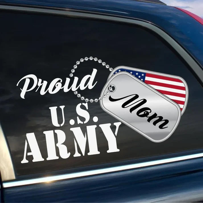 Proud U.S. Army Mom Dog Tags Car Decal - Custom Military Family Window Sticker