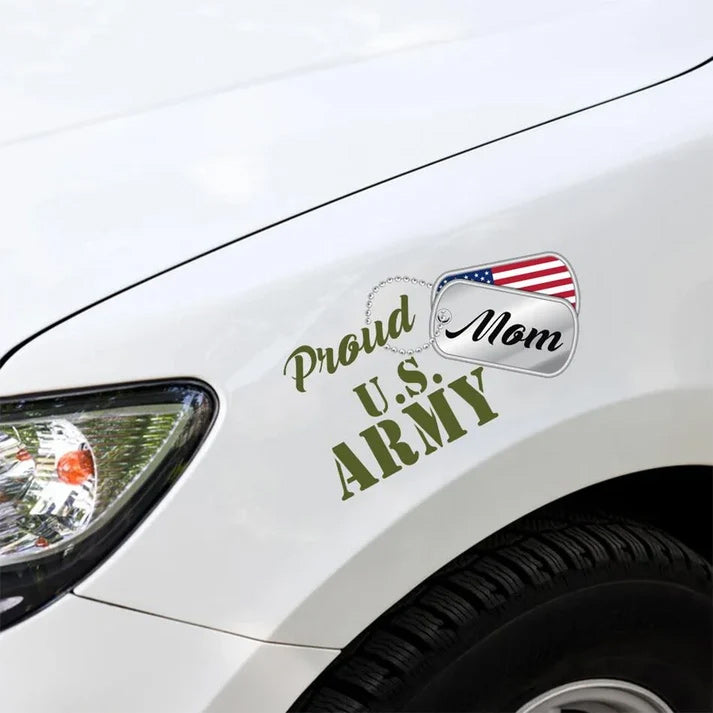 Proud U.S. Army Mom Dog Tags Car Decal - Custom Military Family Window Sticker