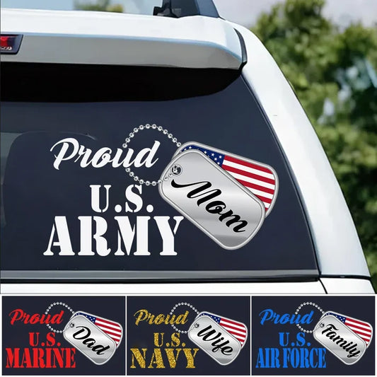 Proud U.S. Army Mom Dog Tags Car Decal - Custom Military Family Window Sticker