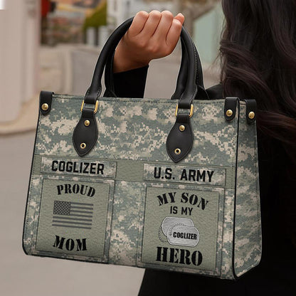 Proud Army Mom My Son My Hero - Custom Camouflage Leather Handbag