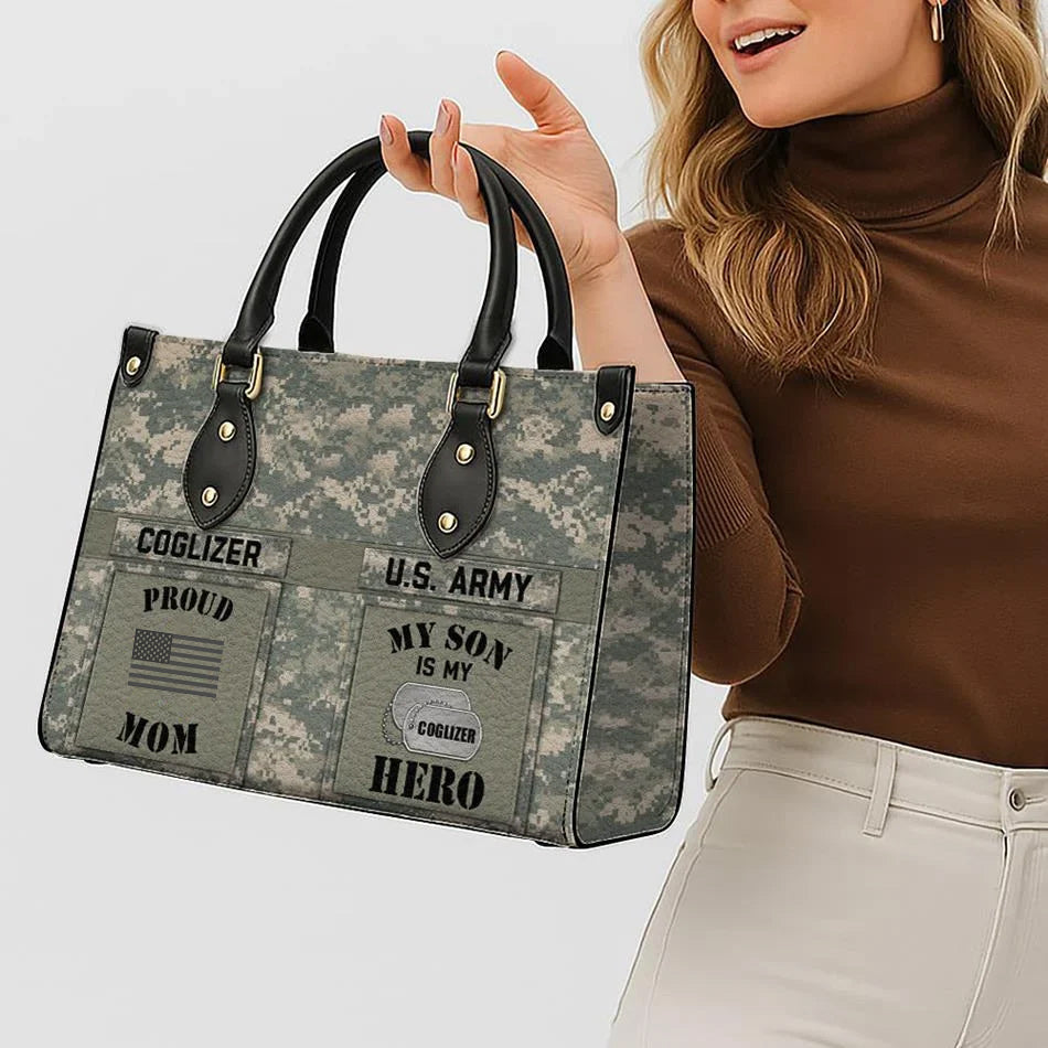 Proud Army Mom My Son My Hero - Custom Camouflage Leather Handbag