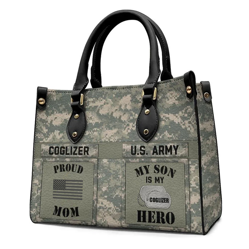 Proud Army Mom My Son My Hero - Custom Camouflage Leather Handbag