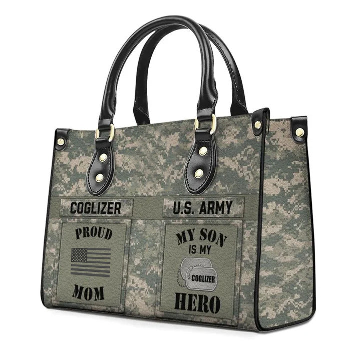 Proud Army Mom My Son My Hero - Custom Camouflage Leather Handbag