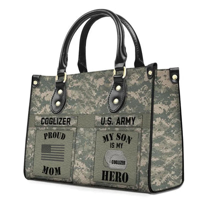 Proud Army Mom My Son My Hero - Custom Camouflage Leather Handbag