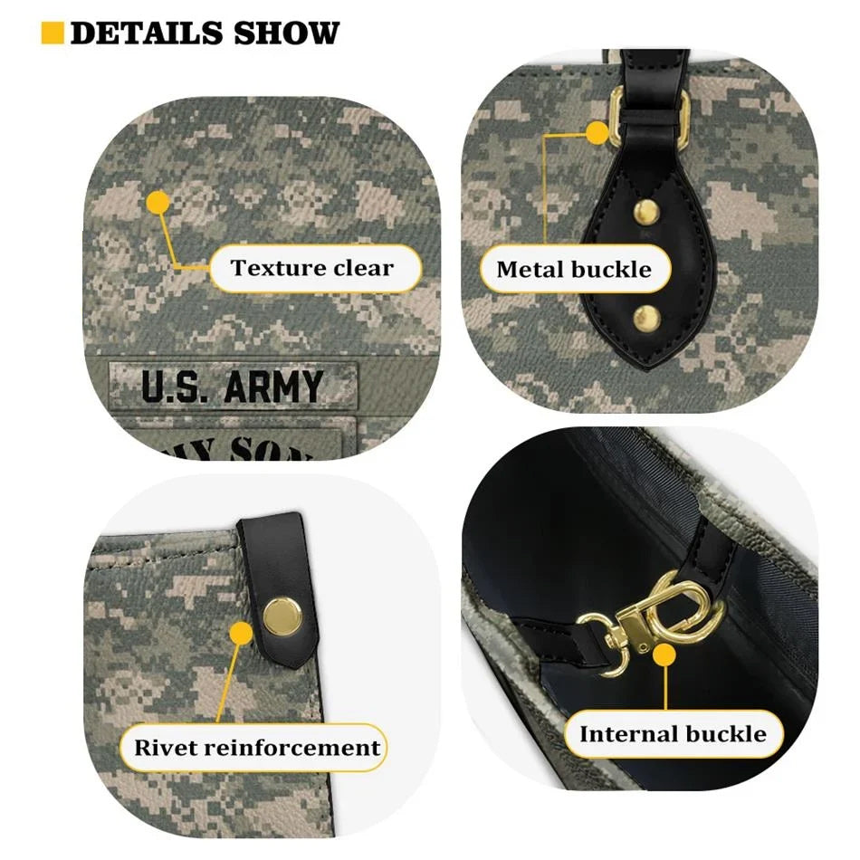 Proud Army Mom My Son My Hero - Custom Camouflage Leather Handbag