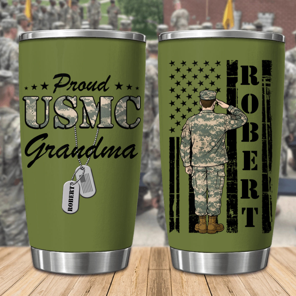 Personalized Proud USMC Grandma Tumbler - Custom Military Family Gift for Grandma