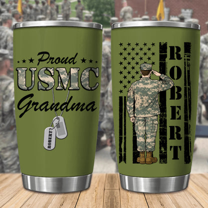 Personalized Proud USMC Grandma Tumbler - Custom Military Family Gift for Grandma