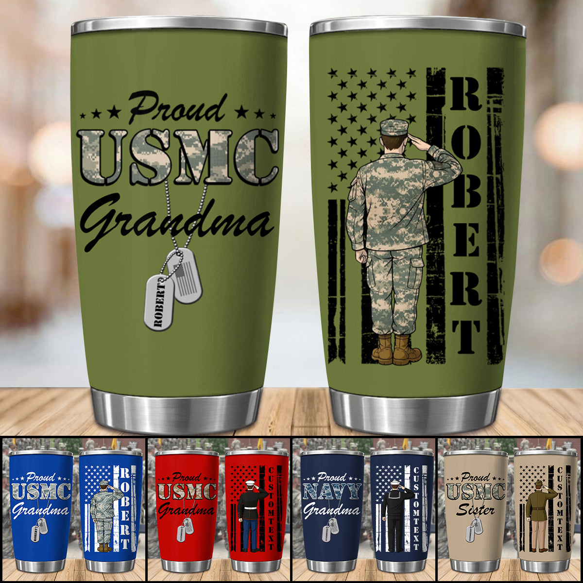 Personalized Proud USMC Grandma Tumbler - Custom Military Family Gift for Grandma