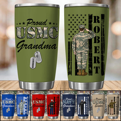 Personalized Proud USMC Grandma Tumbler - Custom Military Family Gift for Grandma