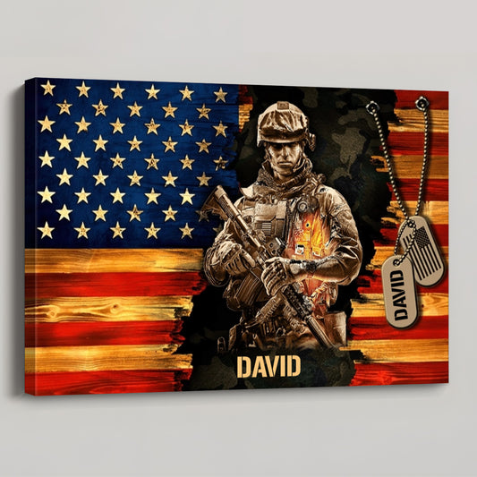 Personalized American Soldier Canvas / Poster - A Gift of Honor for Military Heroes & Veterans
