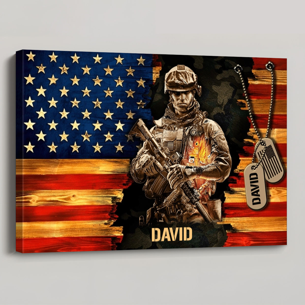 Personalized American Soldier Canvas / Poster - A Gift of Honor for Military Heroes & Veterans