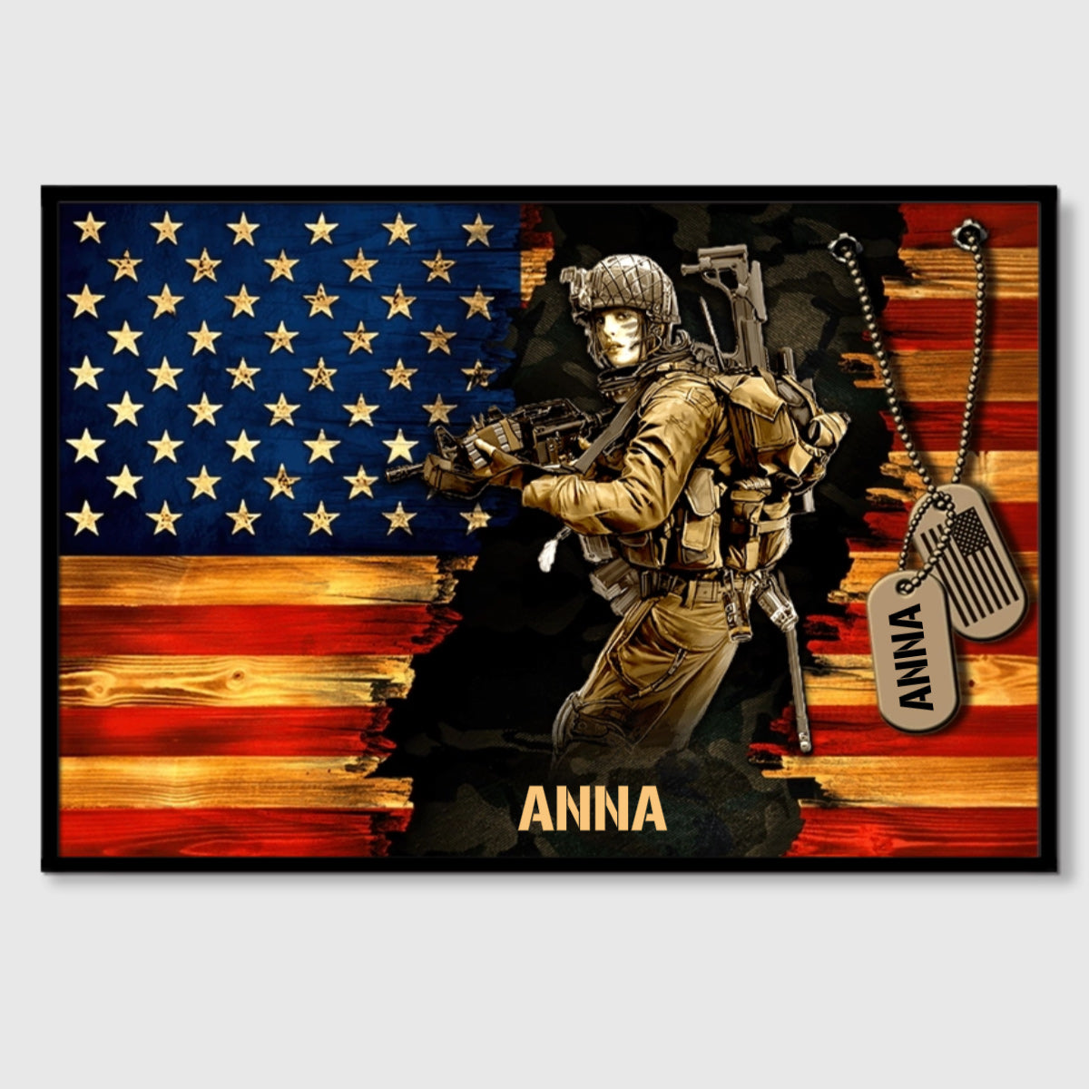 Personalized American Soldier Canvas / Poster - A Gift of Honor for Military Heroes & Veterans