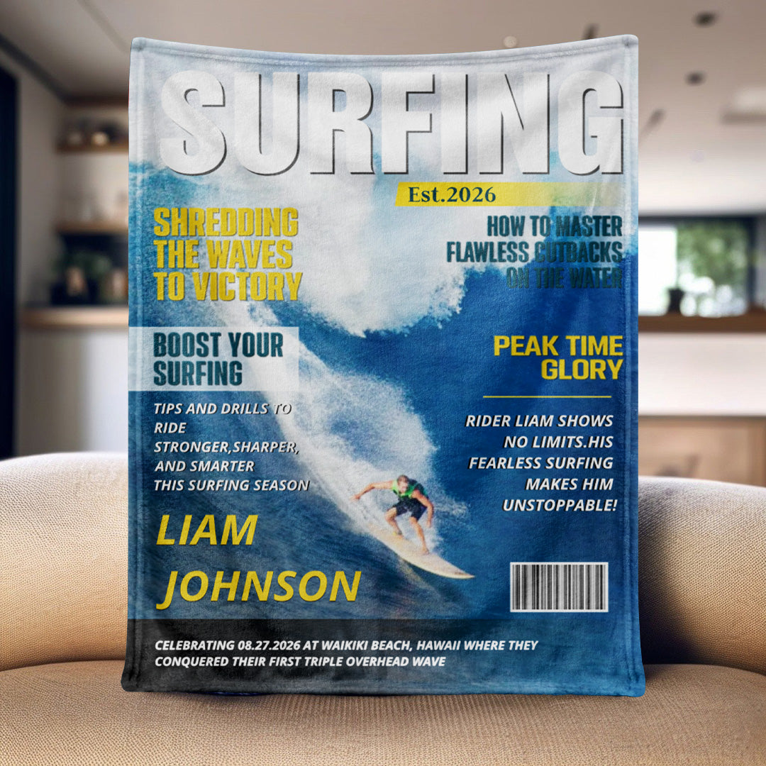 Personalized Surfing Photo Blanket - Custom Gift for Surf Lovers