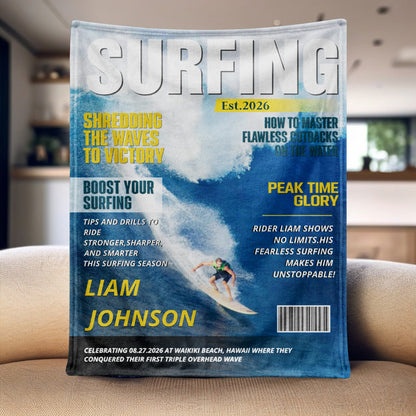 Personalized Surfing Photo Blanket - Custom Gift for Surf Lovers