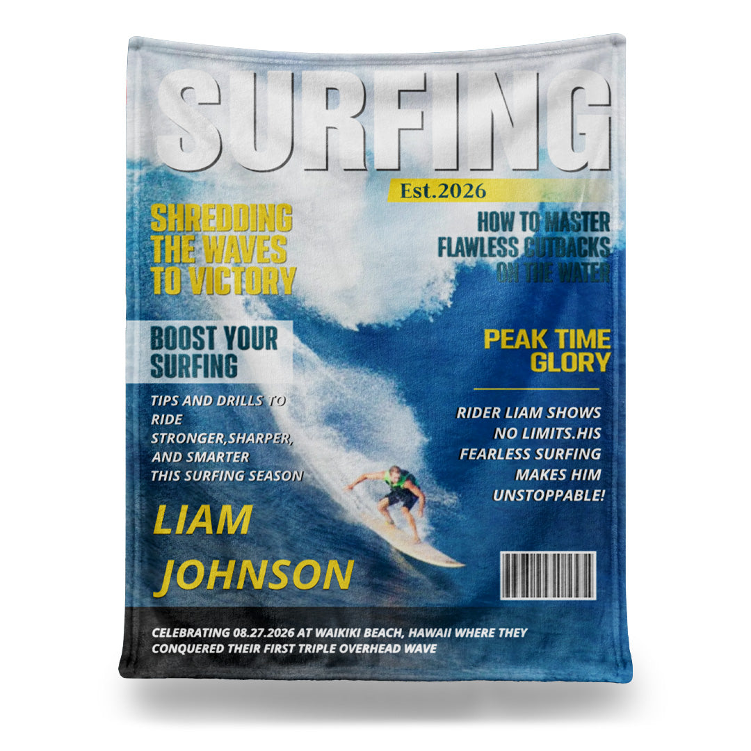 Personalized Surfing Photo Blanket - Custom Gift for Surf Lovers
