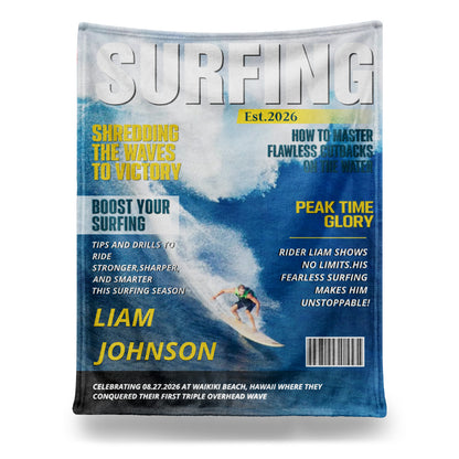 Personalized Surfing Photo Blanket - Custom Gift for Surf Lovers