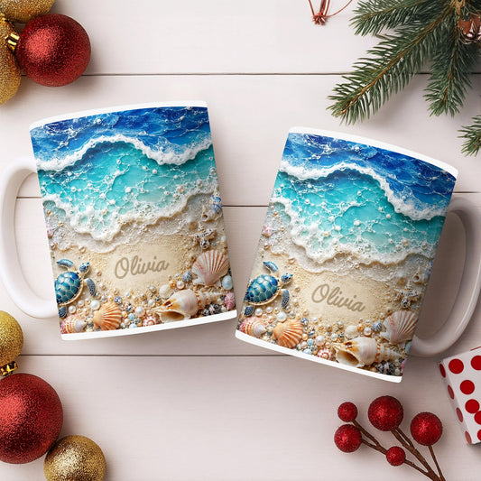 Summer Vibes Beach Sea Turtle Personalized Mug – Custom Name Keepsake Gift for Ocean Lovers