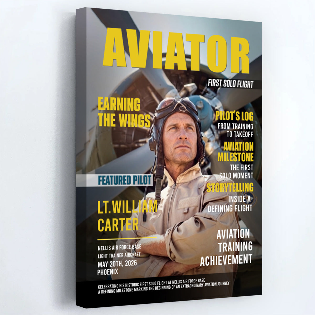 Personalized Aviator Photo Canvas / Poster - Custom Aviation Flight Gift