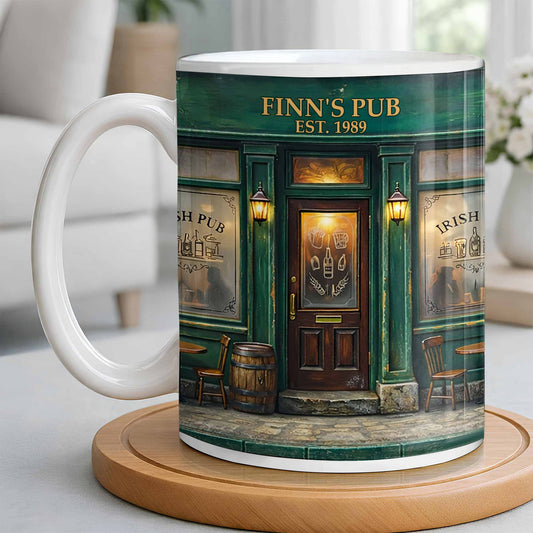 Vintage Irish Pub Storefront Custom Coffee Mug - Personalized Name & Year Gift