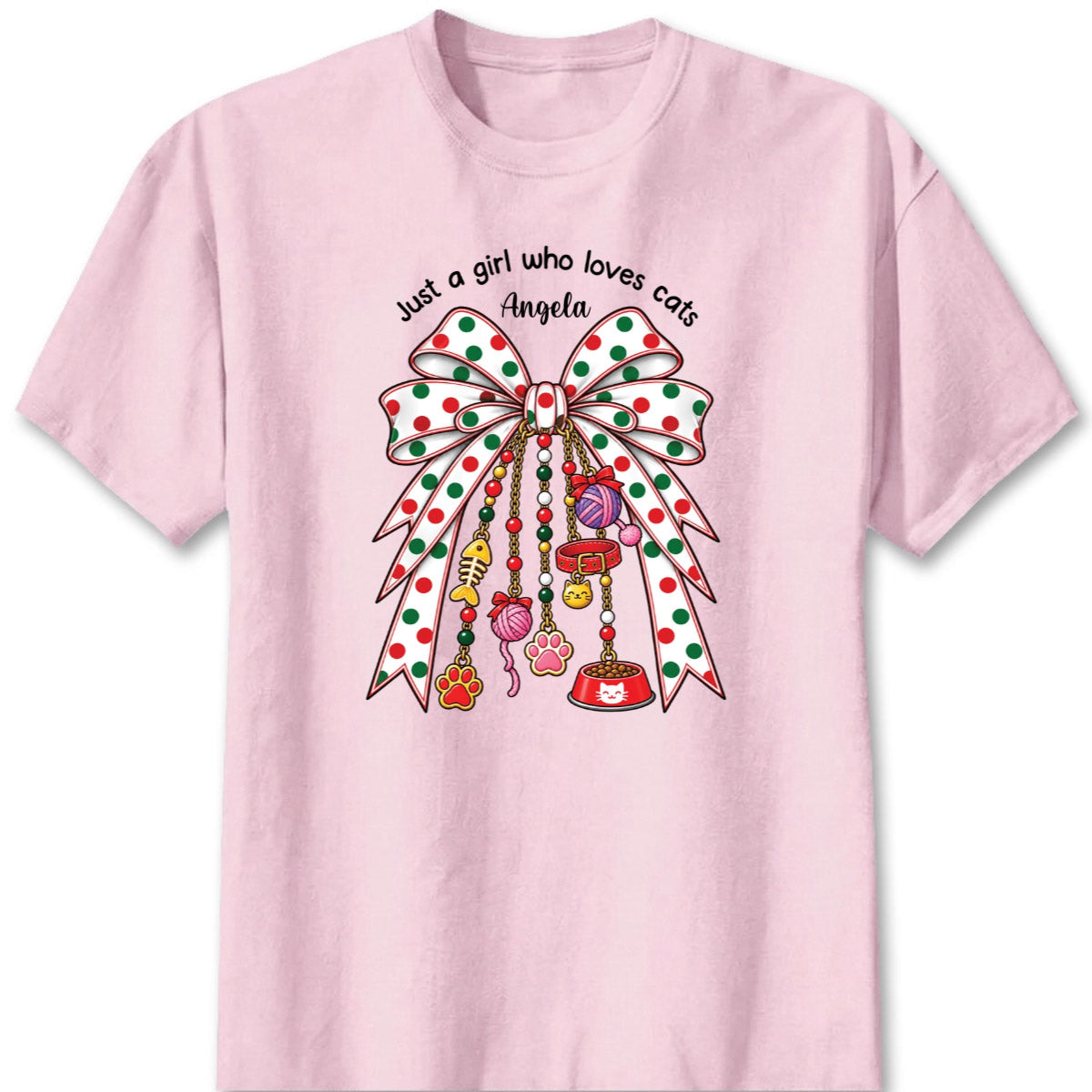 Just A Girl Who Loves Dogs & Cats Custom Bow T-Shirt - Personalized Pet Lover Gift Shirt for Dog Moms and Cat Owners