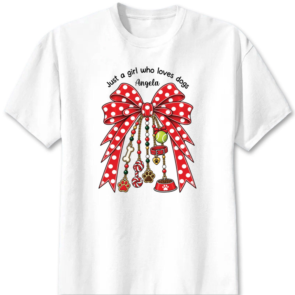 Just A Girl Who Loves Dogs & Cats Custom Bow T-Shirt - Personalized Pet Lover Gift Shirt for Dog Moms and Cat Owners