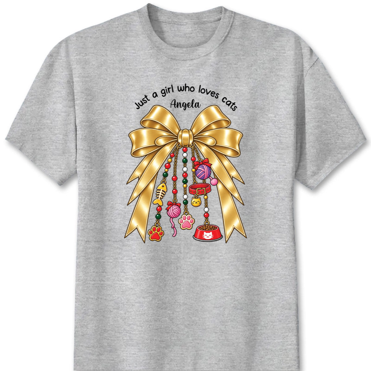 Just A Girl Who Loves Dogs & Cats Custom Bow T-Shirt - Personalized Pet Lover Gift Shirt for Dog Moms and Cat Owners