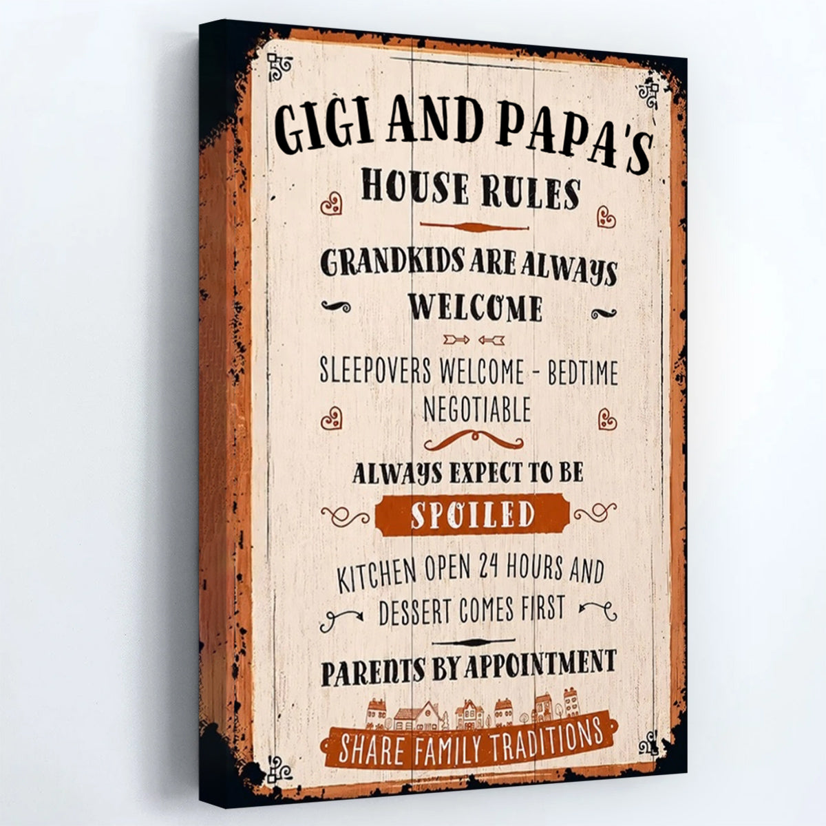 Gigi and Papa's House Rules Grandkids Welcome Personalized Canvas / Poster - Vintage Grandparent Wall Decor