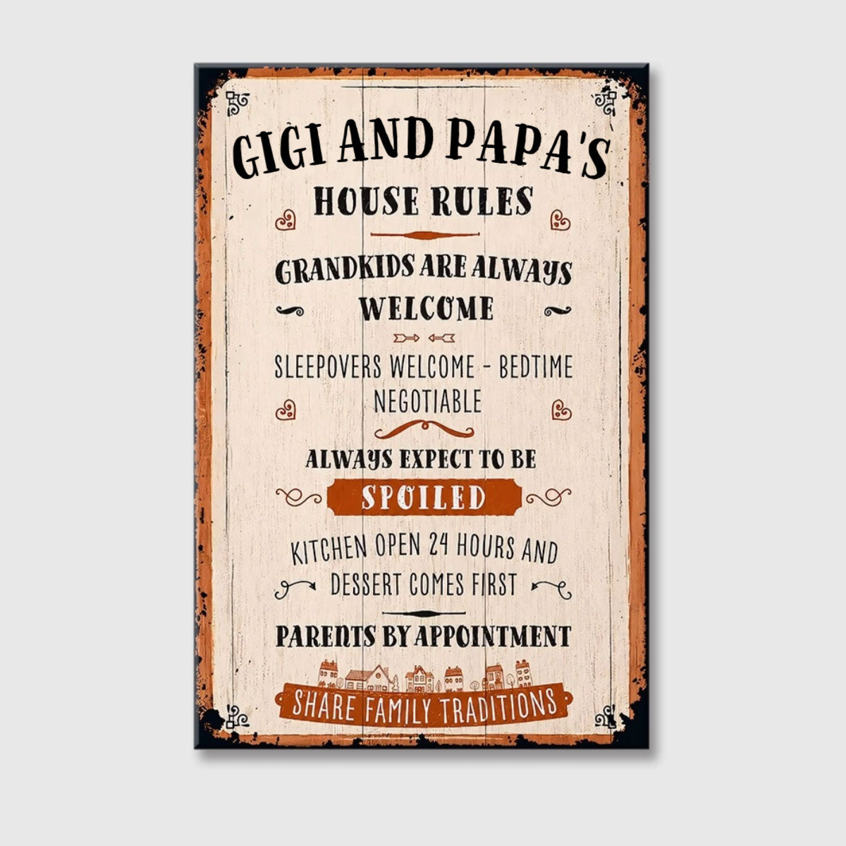 Gigi and Papa's House Rules Grandkids Welcome Personalized Canvas / Poster - Vintage Grandparent Wall Decor