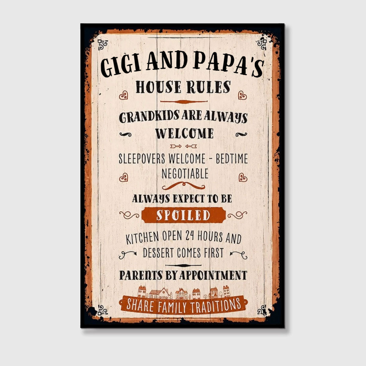 Gigi and Papa's House Rules Grandkids Welcome Personalized Canvas / Poster - Vintage Grandparent Wall Decor