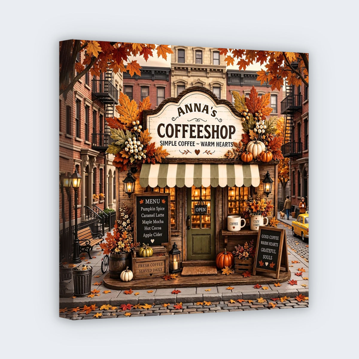 Custom Fall Coffee Bar Square Canvas - Personalized Autumn Coffee Shop Decor