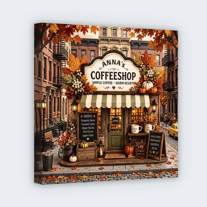 Custom Fall Coffee Bar Square Canvas - Personalized Autumn Coffee Shop Decor