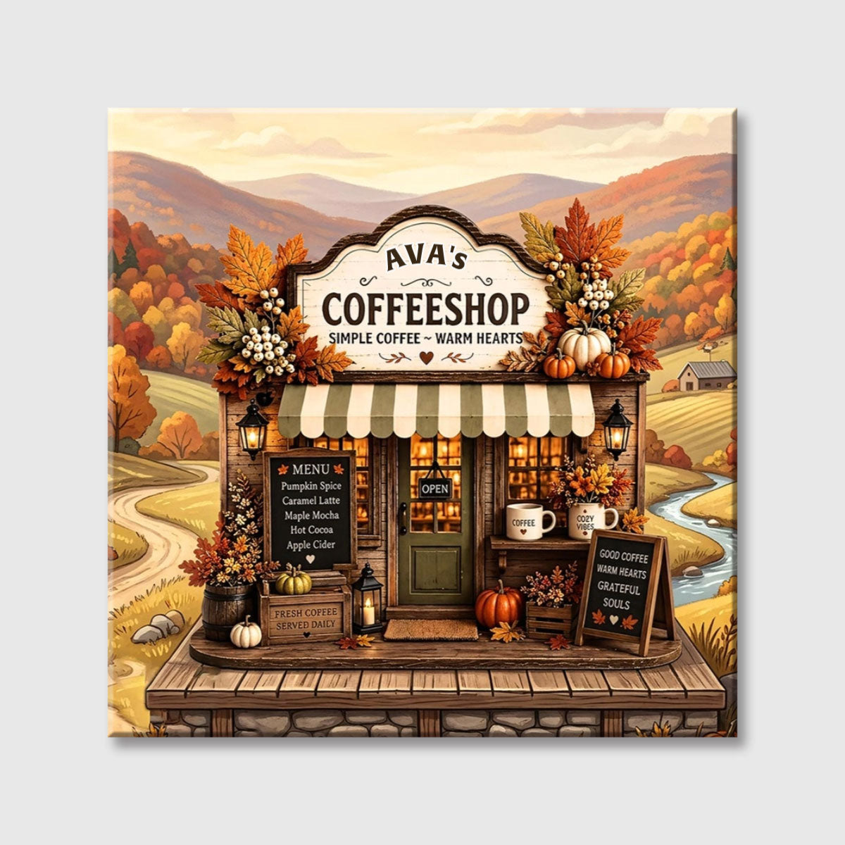 Custom Fall Coffee Bar Square Canvas - Personalized Autumn Coffee Shop Decor