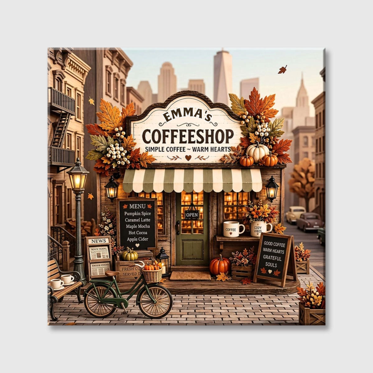 Custom Fall Coffee Bar Square Canvas - Personalized Autumn Coffee Shop Decor