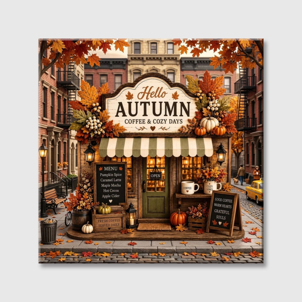 Custom Fall Coffee Bar Square Canvas - Personalized Autumn Coffee Shop Decor