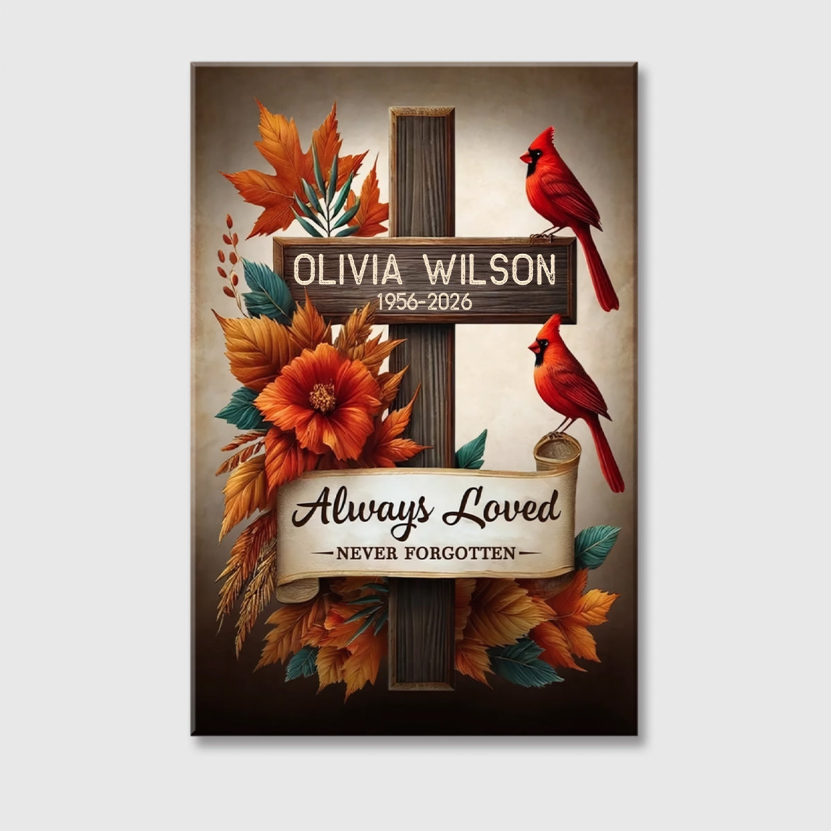 "Always Loved Never Forgotten" Personalized Canvas / Poster - Custom Cardinal Memorial Tribute for Family