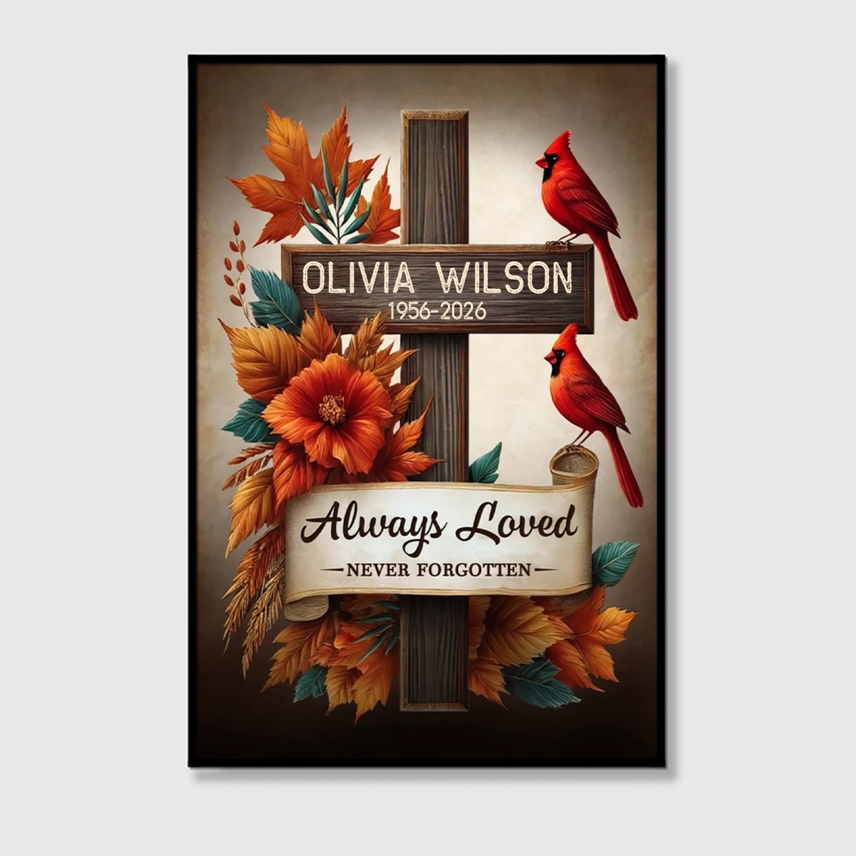 "Always Loved Never Forgotten" Personalized Canvas / Poster - Custom Cardinal Memorial Tribute for Family