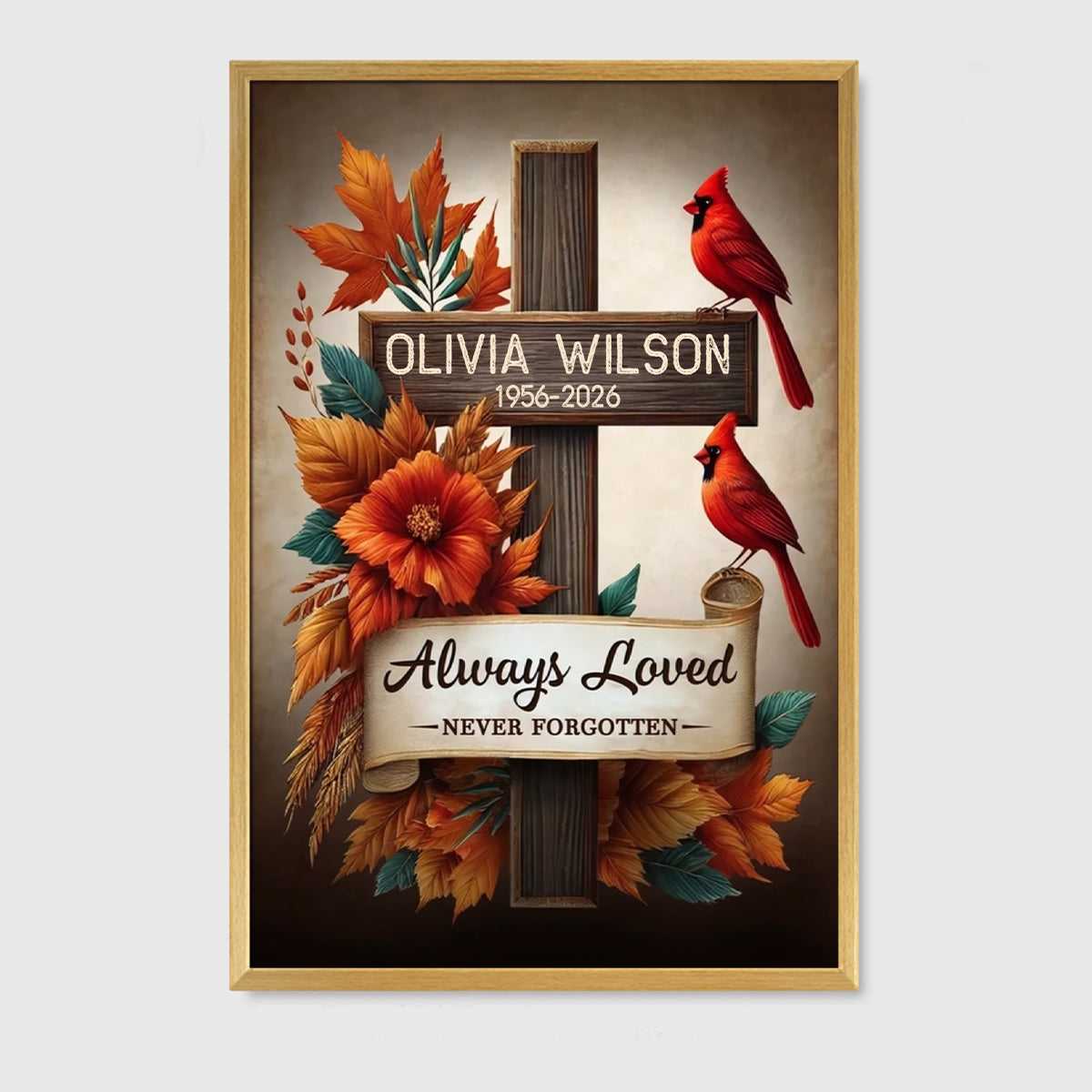 "Always Loved Never Forgotten" Personalized Canvas / Poster - Custom Cardinal Memorial Tribute for Family