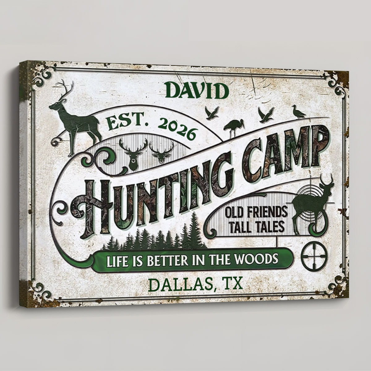 "Life Is Better in the Woods" Personalized Hunting Camp Canvas / Poster - Custom Cabin Wall Art