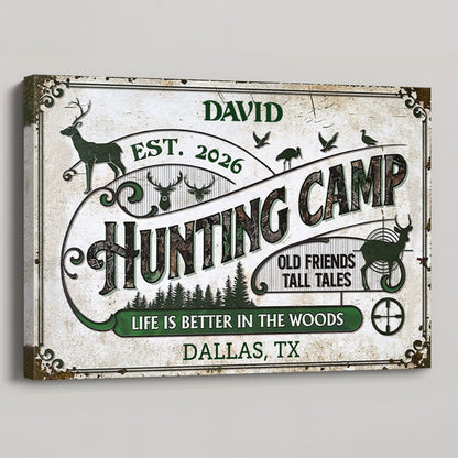 "Life Is Better in the Woods" Personalized Hunting Camp Canvas / Poster - Custom Cabin Wall Art