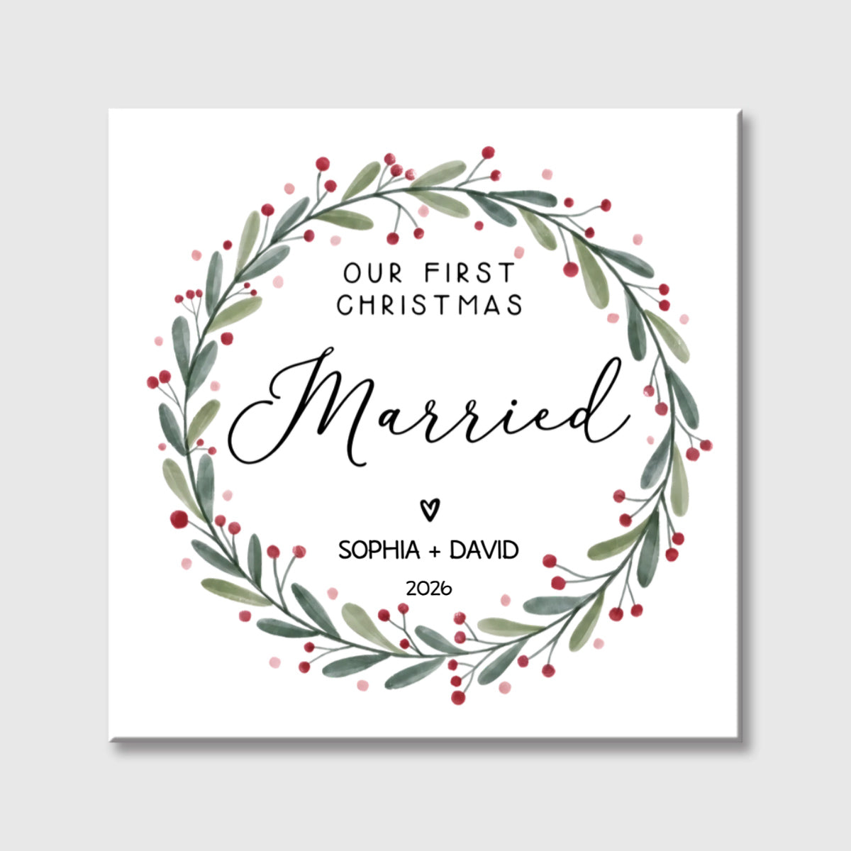 "Our First Christmas Engaged" Personalized Square Canvas - Custom Couples Engagement Keepsake