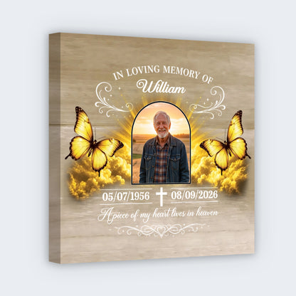 "A Piece of My Heart Lives in Heaven" Personalized Memorial Square Canvas - Custom Photo In Loving Memory Gift for Family