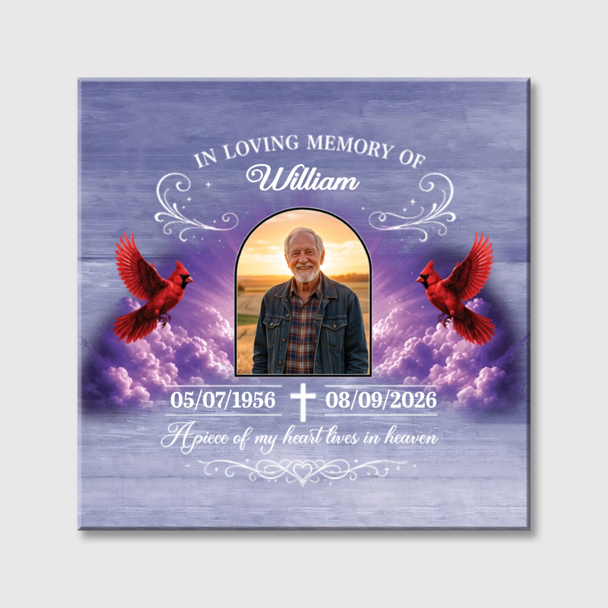 "A Piece of My Heart Lives in Heaven" Personalized Memorial Square Canvas - Custom Photo In Loving Memory Gift for Family