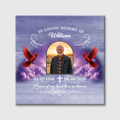 "A Piece of My Heart Lives in Heaven" Personalized Memorial Square Canvas - Custom Photo In Loving Memory Gift for Family