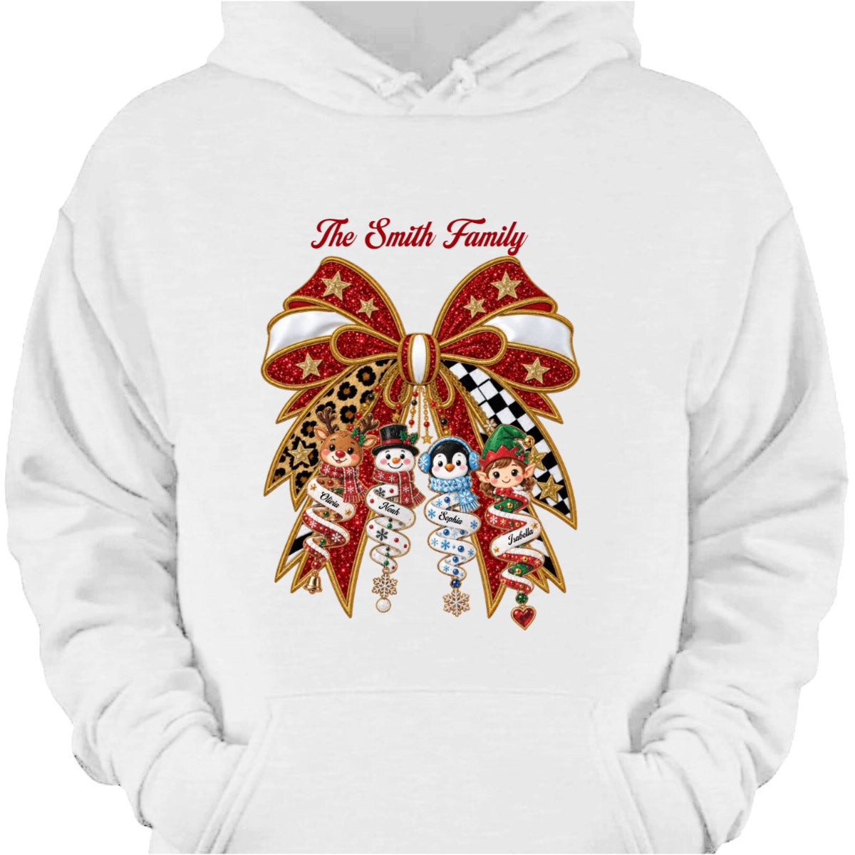Festive Christmas Bow Custom Family Shirt - Personalized Holiday Character Gifts