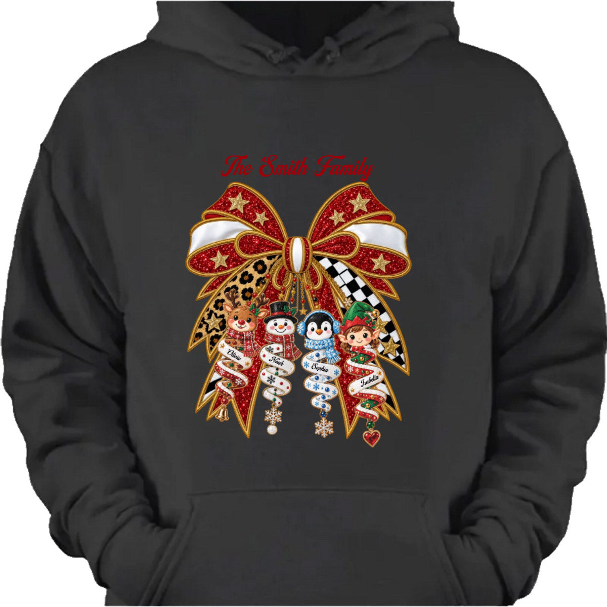 Festive Christmas Bow Custom Family Shirt - Personalized Holiday Character Gifts
