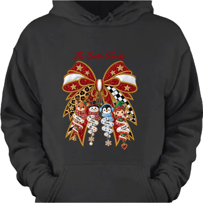 Festive Christmas Bow Custom Family Shirt - Personalized Holiday Character Gifts
