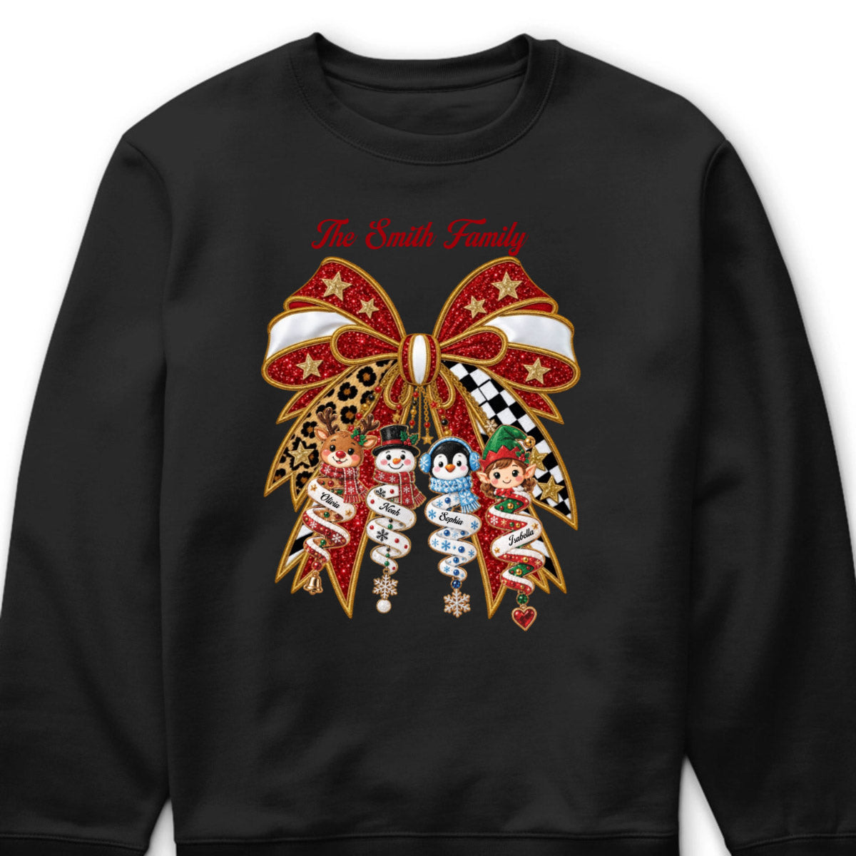 Festive Christmas Bow Custom Family Shirt - Personalized Holiday Character Gifts