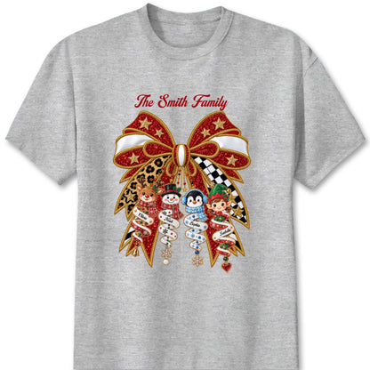 Festive Christmas Bow Custom Family Shirt - Personalized Holiday Character Gifts
